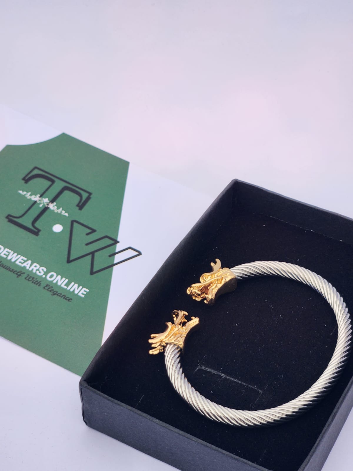 B3-White color Bangle With Golden Color Dragon